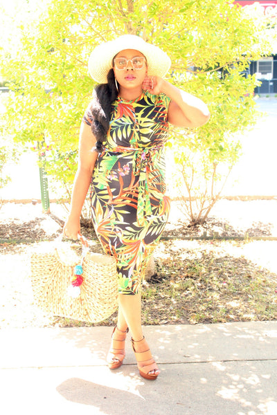 Tropical Print Front Tie Dress