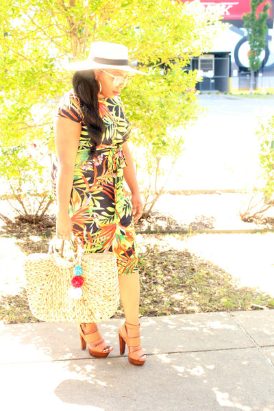 Tropical Print Front Tie Dress