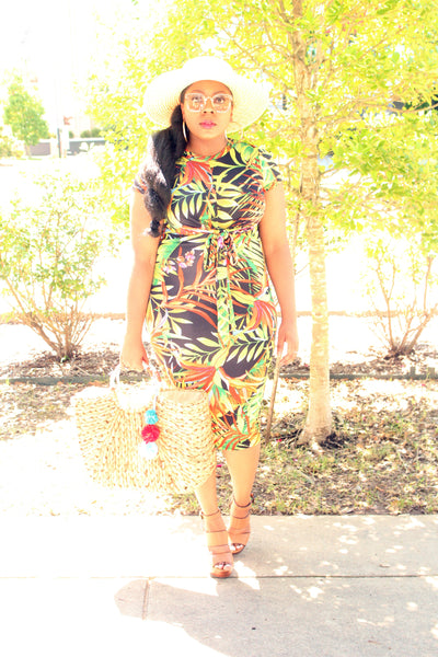 Tropical Print Front Tie Dress