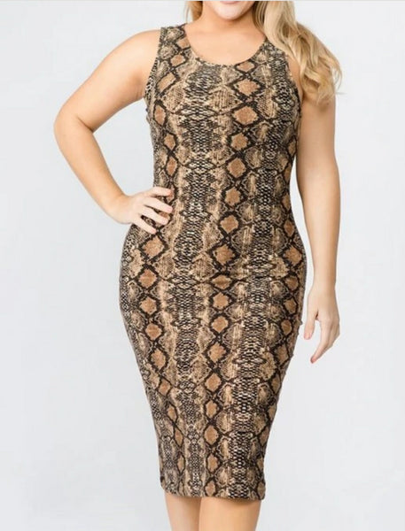 Snake Print Dress Sleeveless (Brown)