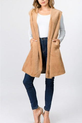 Plaid Fur Vest (Camel)