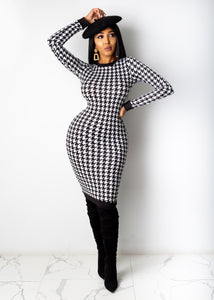 Houndstooth Keyhole Back Dress